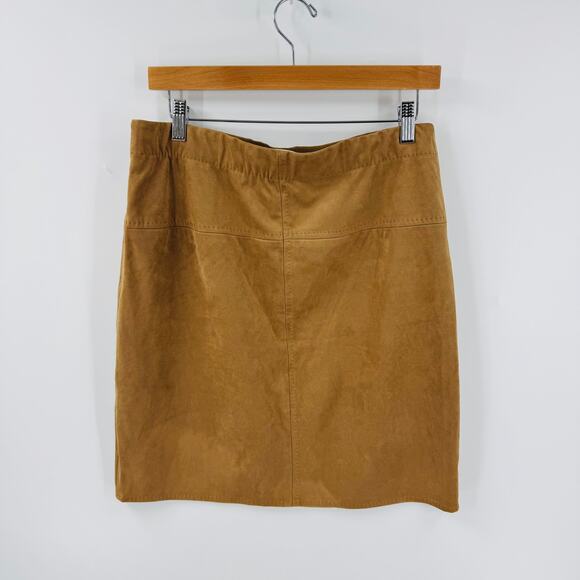 Vintage Y2K Max Studio Faux Suede Tan Skirt Size L Polyester Spandex Blend - Picture 2 of 6